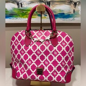 Dooney & Bourke Pink and White Satchel with Bag Charm and Dust Bag